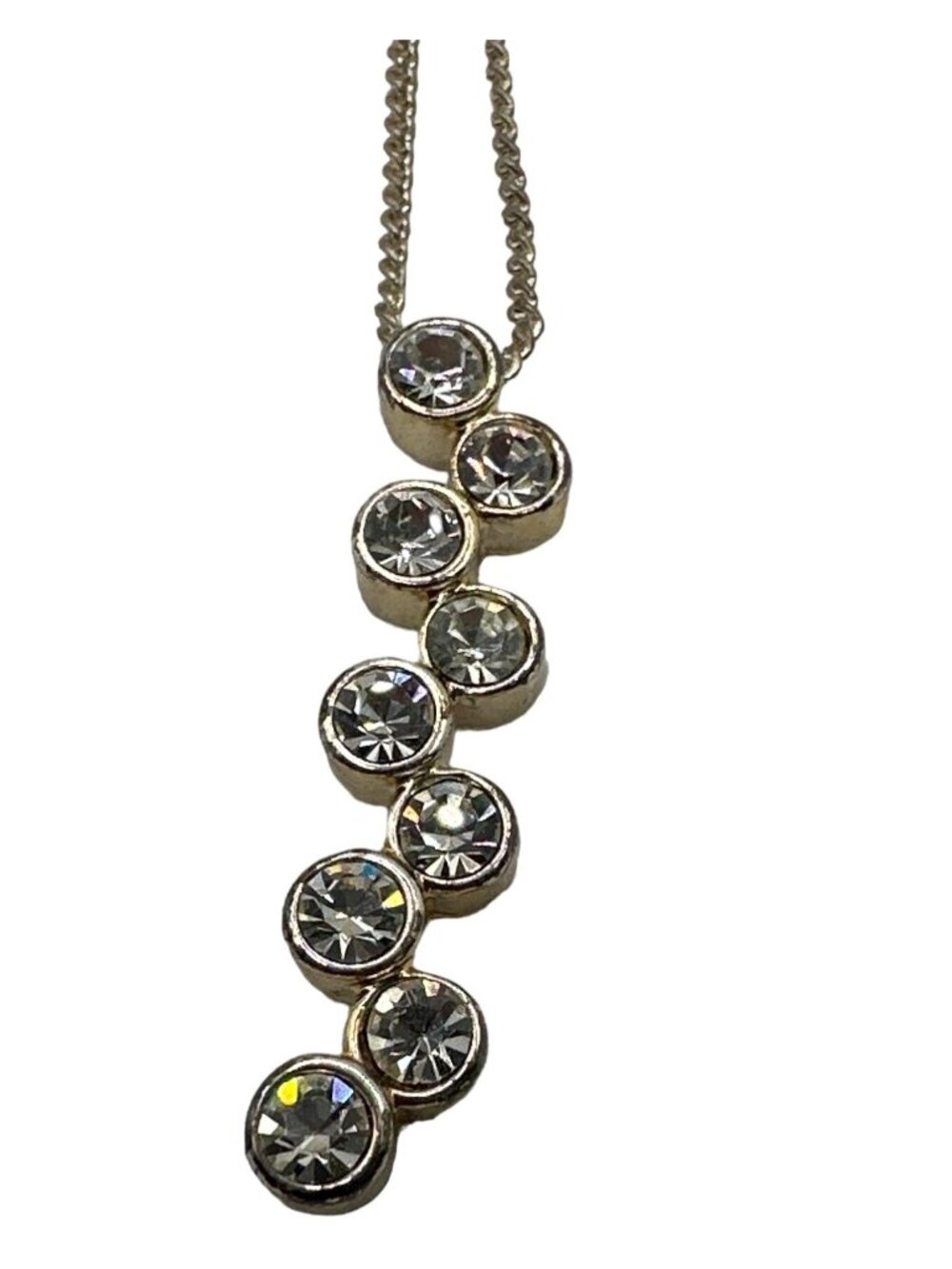 90s Anne Klein Bezel Crystal Necklace Bedazzled Silver-Tone Timeless Coquette